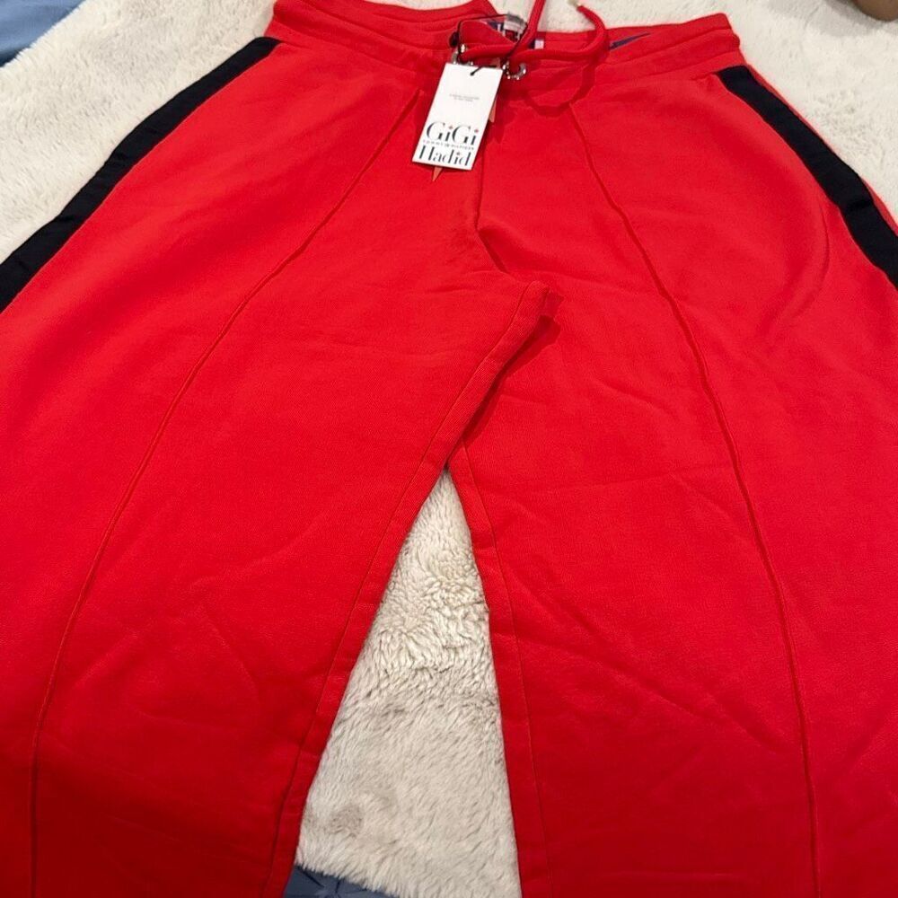 Tommy Hilfiger and Gigi Hadid Collab red heavyweight sweatpants with black side